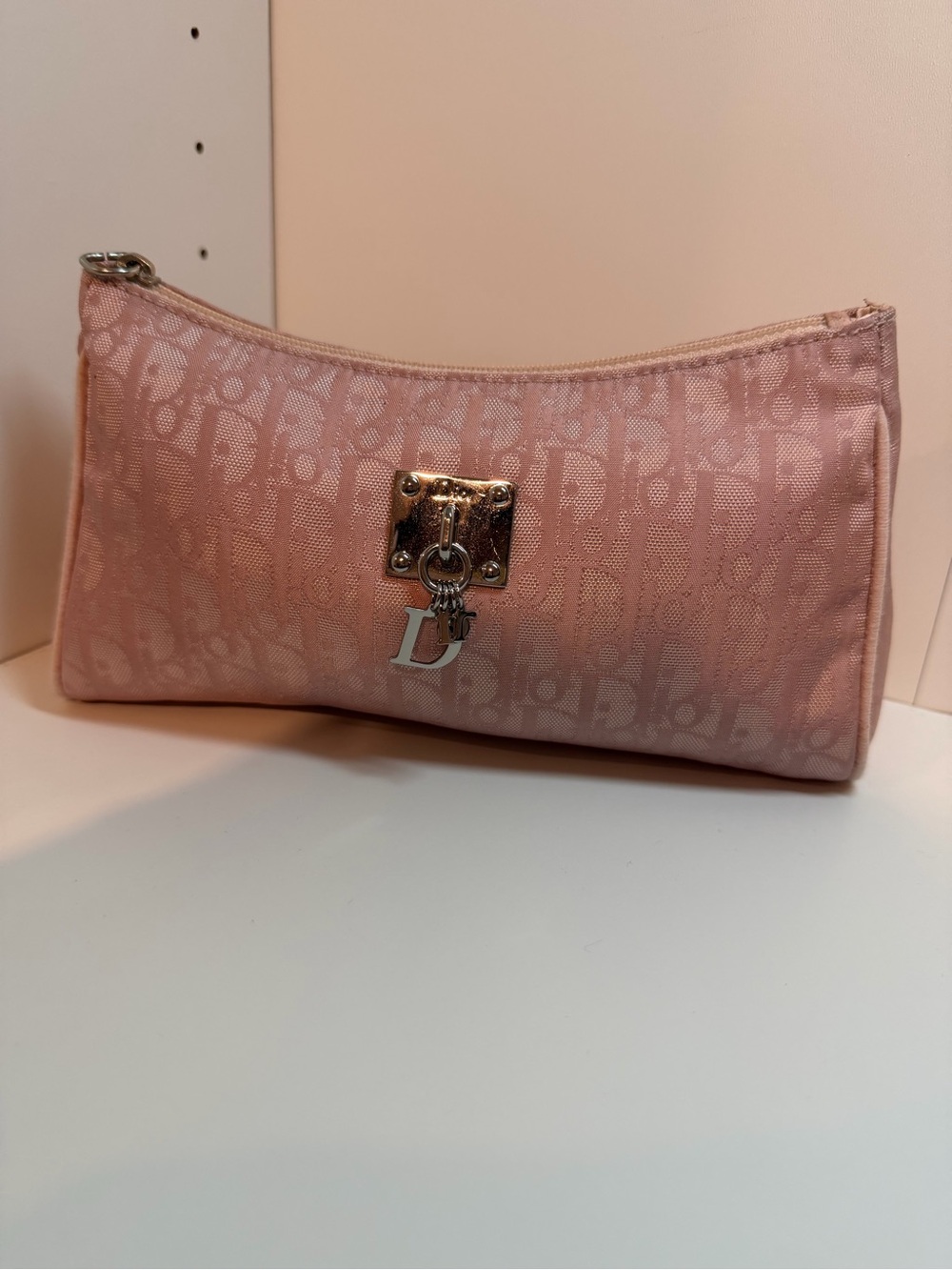Christian Dior Vintage Pink Trotter Monogram Cosmetic Pouch Y2K Rare